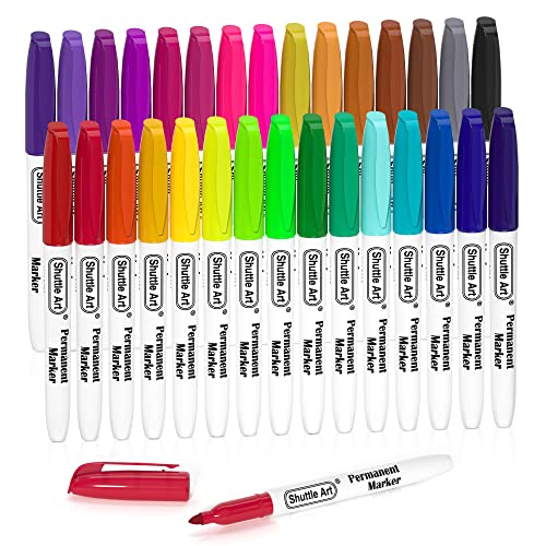 Shuttle Art 30 Colors Permanent Markers, Fine Point, Assorted Colors, Works on Plastic,Wood,Stone,Metal and Glass for Kids Adult Coloring Doodling Marking - color: 30 Colors