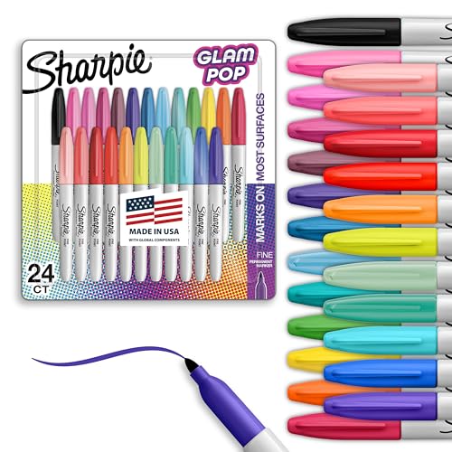 Sharpie Glam Pop Permanent Markers, Fine Tip, Assorted Colors, 24 Count - Arts & Crafts, Coloring, Office Supplies - size: 1 Count (Pack of 24)