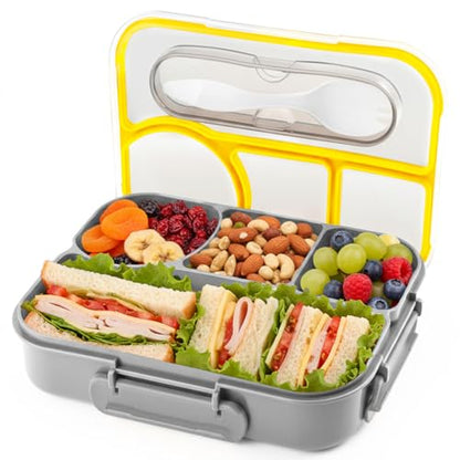Bento Box for Adults,4 Compartments Lunch Box, Snack Containers Reusable Lunch Containers Drop-Proof, Dishwasher Safe & Made with BPA-Free Materials, Grey - color: Gray