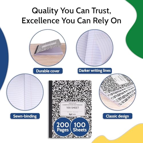 2016 Pack (Pallet) EPI Wide Ruled Composition Notebook Bulk, 200 pages (100 Sheets), 9-3/4 x 7-1/2, Black Marble, Bulk School Supplies, Heavy Duty, Durable Office Notebooks, Sturdy Sewn Binding - size: Pack of 2016, style: Wide Ruled