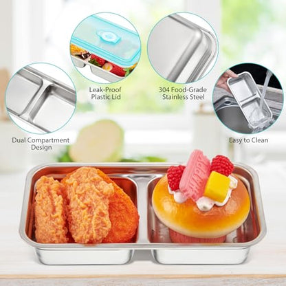 Vesici 12 Pack Stainless Steel Bento Boxes with Tableware Set 15 oz 2 Compartments Snack Box Containers with Leakproof Lids, Divided Meal Prep Lunch Box Food Container Dishwasher Safe - style: 2 Compartments
