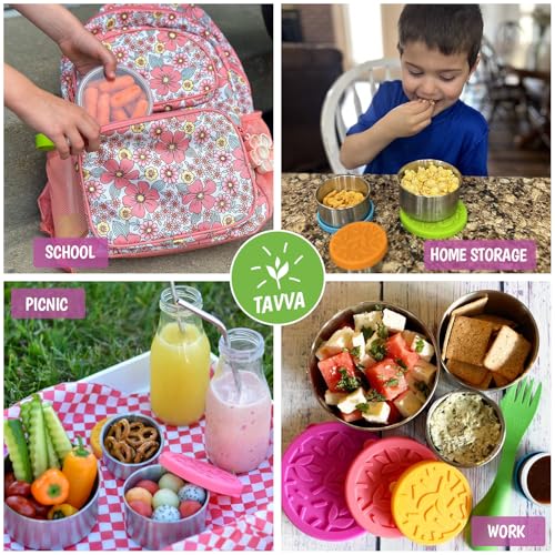TAVVA Kids Snack Containers for School [12oz/ 7oz/ 3oz] - Stainless Steel Lunch Containers for Kids - Stainless Steel Lunch Box for Kid - Leakproof with Silicone Lids - Dishwasher & Freezer Safe - color: Transparent
