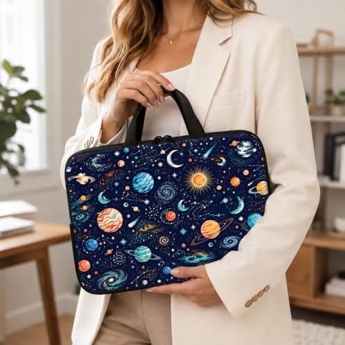 13 Inch Laptop Case Sleeve with Handle, Shockproof Slim Carrying Case | Soft Lining Computer Bag for MacBook Air 13 M3/M2/M1, MacBook Pro 13/14, iPad Pro 13 M4, Space Planet Print - color: Space Planet Print, size: 13-14 inch