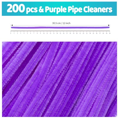 Iooleem 200pcs Purple Pipe Cleaners, Chenille Stems, DIY Crafts, Art and Craft Supplies. - color: Purple color, size: Small Pack