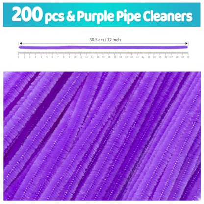Iooleem 200pcs Purple Pipe Cleaners, Chenille Stems, DIY Crafts, Art and Craft Supplies. - color: Purple color, size: Small Pack