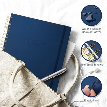 AuroPlanner Undated Daily Planner Notebook 8.5x11 Hourly Schedule Blue | office & student planning, 180 pages 100 GSM cream white paper hardcover spiral bound notebook, 2026-2028 reference calendar - color: Navy Blue