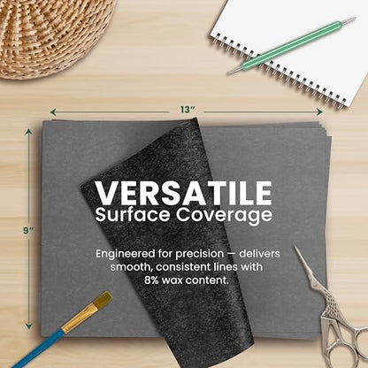 MyArtscape Graphite Transfer Paper - 9" x 13" - 50 Sheets - Waxed Carbon Paper for Tracing (Black)