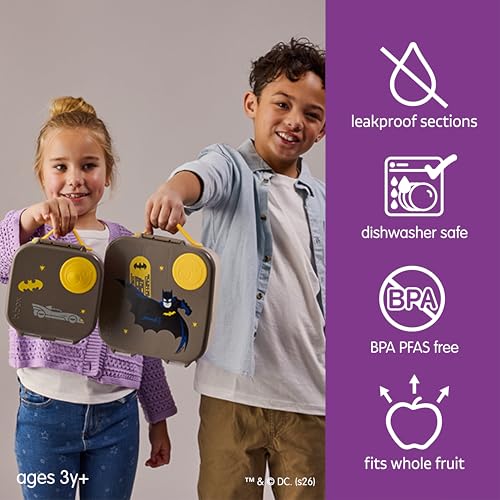 b.box Batman Mini Lunch Box Kids | 4.25 Cup Leak Proof Bento Box for Kids Ages 3+ | 3 Compartment Snack Containers, School Lunch Container, Dishwasher Safe, BPA-Free, PFAS-Free - color: Batman, size: 1-pack