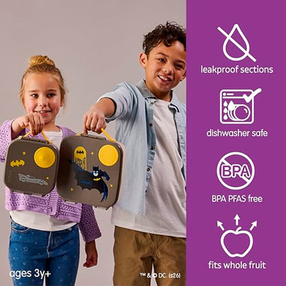 b.box Batman Mini Lunch Box Kids | 4.25 Cup Leak Proof Bento Box for Kids Ages 3+ | 3 Compartment Snack Containers, School Lunch Container, Dishwasher Safe, BPA-Free, PFAS-Free - color: Batman, size: 1-pack