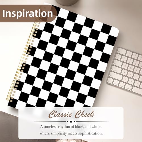 Cute Spiral Notebook journal A4 Aesthetic Pretty Design for Women Girls Kawaii with Pocket, 8.5 x 11 inch, Graph, Black Plaid - color: Black Plaid, style: Graph