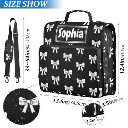 Bow Black Print Custom Zipper Binder Bag 3 Ring with Shoulder Strap & Handle Personalized Binder Bag Expandable File Folder for School - color: Multi-bow Black