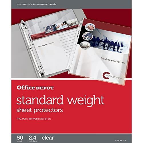 Office Depot Standard Weight Sheet Protectors, 8 1/2in. x 11in., Clear, Pack of 50, 491676