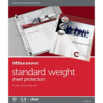 Office Depot Standard Weight Sheet Protectors, 8 1/2in. x 11in., Clear, Pack of 50, 491676