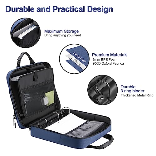 4 Inch 3 Ring Zipper Binder D-Ring, Binder with Strap 800 Sheet Capacity & Multi-Pockets School and Office Binder Organizer, Compatible with 13-Inch MacBook(Patent Design Dark Blue) - color: Dark Blue, size: 4Inch-D-ring