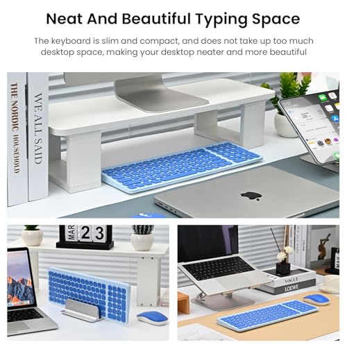cimetech Wireless Keyboard Mouse Combo, Compact Full Size Wireless Keyboard and Mouse Set Less Noise Keys 2.4G Ultra-Thin Sleek Design for Windows, Computer, PC, Notebook, Laptop - Blue - color: Blue