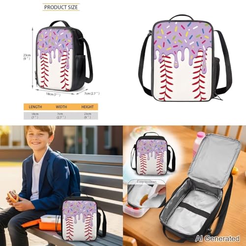 Purple Baseball Backpack for Boys Ice Cream Drip Kids Backpack Insulated Lunch Bag Pencil Case and Water Bottle Holder Elementary Fresh Daily Supplies 4 Piece Back to School Gifts - color: Purple