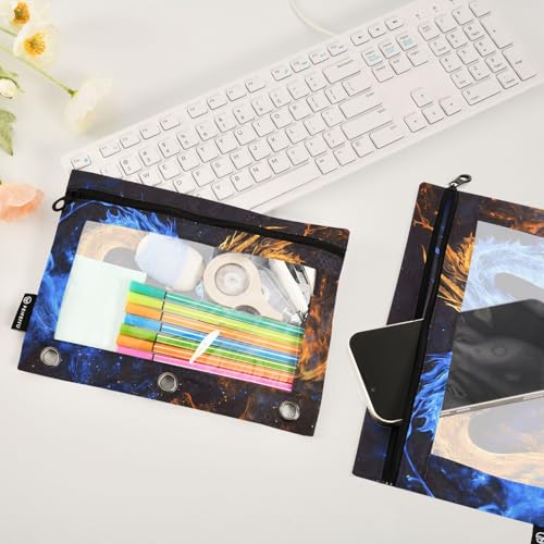 SUABO Blue Dragon Orange Fire Dragon Pencil Pouch for 3 Ring Binder, 2 PCS Binder Pencil Pouch with Zipper, Clear Window Zipper Pencil Case for Office Supplies - color: Gragon2