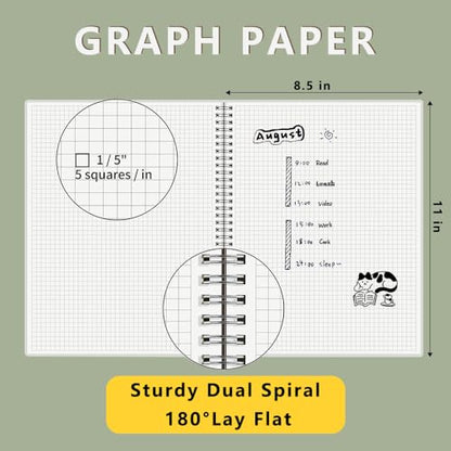 Graph Paper Spiral Notebook 8.5 x 11 Inches 240 Pages, A4 Grid Journal with 120gsm Thick Graphing Paper, Large Math Notebook 1/5 Inch Squares with Water-proof PVC Cover (3 Pack, A4) - style: Grid