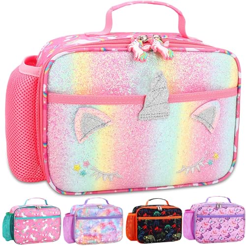 RHCPFOVR Kids Lunch Bag - Insulated Lunch Box for Boys Girls,Washable Lunch Bag and Reusable Toddler Leak-proof Lunchbox for School and Daycare - color: Glitter Pink Unicorn