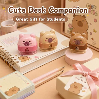 3 PCS Cute Pencil Sharpeners, Kids Pencil Sharpener Handheld, Fun Pencil Sharpener, Funny Manual Sharpeners Cartoon with Lid, Kawaii Capybara Stationary Gifts Mini School Office Supplies