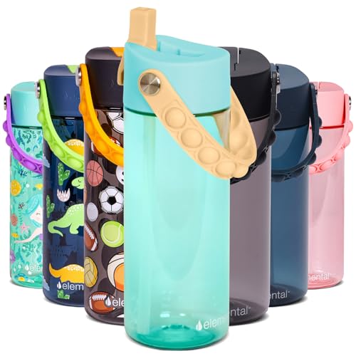 Elemental Water Bottles for Kids - Splash Kids Water Bottle for School with Pop-it Handle - BPA Free Tritan Plastic Water Bottle with Straw Leak Proof when Spout is Closed - Lemon Sky - 18oz - color: Lemon Sky 18oz