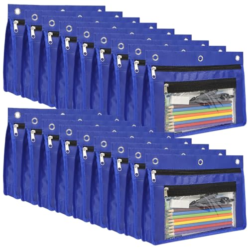 YoeeJob 18 Pack 1 Inch Expandable Zipper Pencil Pouches with Clear Window for 3 Ring Binder, Suitable for School & Office（Blue） - color: Blue