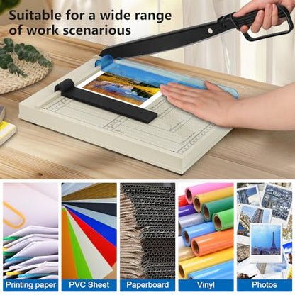 12" Guillotine Paper Cutter, A4 Paper Cutter, Heavy Duty 12-Sheet Capacity Trimmer with Corner Rounder for Cardstock, Photos, Scrapbooking, Crafts, Laminating, Cardboard, Labels & Coupons