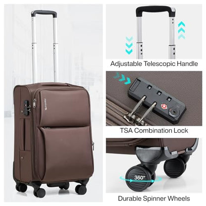 Hanke 3 Piece Luggage Sets Softside Expandable Carry On Luggage Set Travel Suitcase Sets with Spinner Wheels TSA Approved Luggage(Coffee, 20in/24in/28in) - color: Coffee, size: 3 Pc Set(20/24/28)