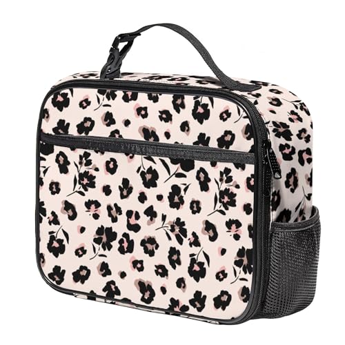 WOBAGMEN Large Lunch Box, Insulated Reusable Lunch Bag with Water Bottle Holder Portable Waterproof Leakproof Lunch Tote Bag Cute Lunch Box(Black Floral 1) - color: Black Floral 1