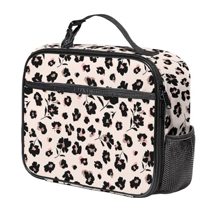 WOBAGMEN Large Lunch Box, Insulated Reusable Lunch Bag with Water Bottle Holder Portable Waterproof Leakproof Lunch Tote Bag Cute Lunch Box(Black Floral 1) - color: Black Floral 1