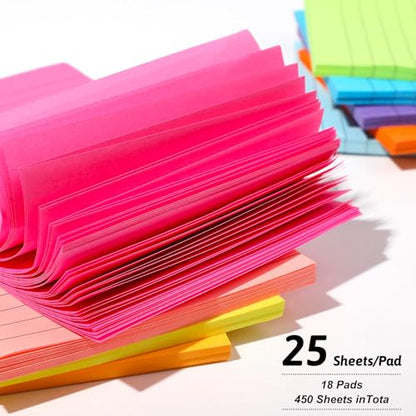 18 Pack Lined Sticky Notes 4x6 in Self-Stick Note Pads with Lines 9 Bright Colors Super Sticking Power Memo Pads Big Rectangular Notes Pad Its for Office, School, Meeting - size: 18pcs 4x6"