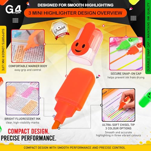 G4GADGET 6 Pack Assorted Highlighter Pens – Classic & Mini Highlighters for Study, Office & Use | No Bleed, Smear Free, Vibrant Colours | Cute & Pastel Markers for School, Notes & Journals
