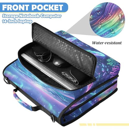 Whale 2-inch 3 Ring Zipper Binder with Shoulder Strap Holds 14 Inch Laptop for Students and Office - color: Whale