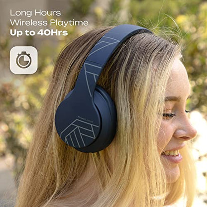 PowerLocus Wireless Bluetooth Over Ear Headphones with Microphone, 50H Playtime, HiFi Stereo Sound, Deep Bass, Soft Earmuffs, Foldable Lightweight Headphones for Travel/PC/Cell Phone - color: Blue