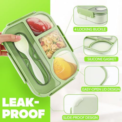 EASYFUN Bento Box Adult, Lunch Box, 4-Compartment Lunch Containers, Drop-Proof, Dishwasher Safe & Made with BPA-Free Materials (Green) - color: Green