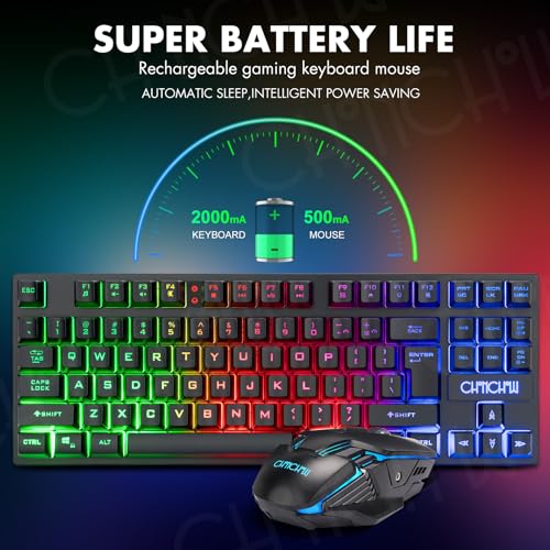 Wireless Gaming Keyboard Mouse,Recharge LED Lighted Combo for Xbox PS5/4 PC | 87 Key Backlit Ergonomic Wireless Mouse and Keyboard Combo for Xbox PS5 PS4 PC Laptop