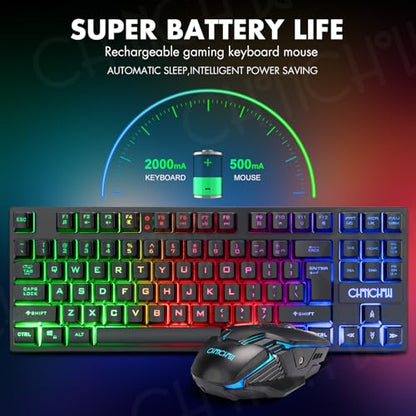 Wireless Gaming Keyboard Mouse,Recharge LED Lighted Combo for Xbox PS5/4 PC | 87 Key Backlit Ergonomic Wireless Mouse and Keyboard Combo for Xbox PS5 PS4 PC Laptop