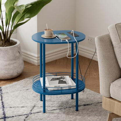 DGSANDGO Blue Side Table with Charging Station, Side Tables Living Room, Nightstand with USB Ports and Outlets, Small End Table for Small Space, Living Room, Bedroom, Nursery, (1PC, Blue) SDBU12 - color: Blue