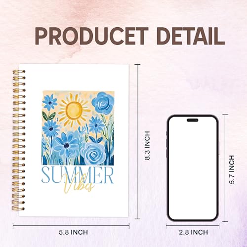KAOWT Blue Floral Summer Vibes Notebook Journal, Blue Flower Notebooks for Note Taking, Preppy Summer Floral Journal, Flower Hardcover Spiral Notebook 5.5x8.3in - color: Summer notbook-Summer flower