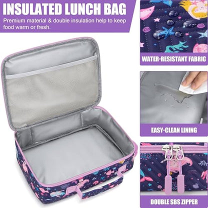 Fimibuke Kids Bento Lunch Box with 4 Compartments, Insulated lunch Bag, Stainless Steel Insulated Water Bottle, Ice Pack & Utensils Set, Birthday Gifts for Ages 3-12 Back to School Toddler Girls Boys - color: A9. Cotton Candy