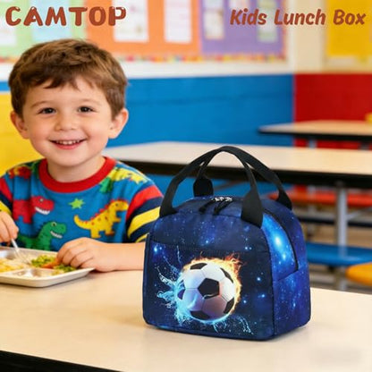 CAMTOP Boys Lunch Box Kids Insulated Lunch Bag Kids Cute Lunchbox for Boys Loncheras Para Niños - color: Soccer Blue