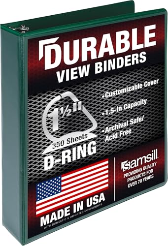 Samsill Durable 1.5 Inch Binder, D Ring Binder, Customizable Clear View Cover, Green, Holds 350 Pages - color: Green, size: 1 Pack, style: 1.5 Inch
