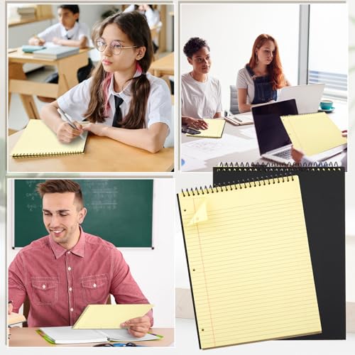 MotiMind 10 Pack 8.5" x 11" Top Spiral Notebook with 3 Hole Punched Yellow Legal Pads College Ruled Notepad 50 Sheets Hard Cardboard Paper Wirebound Notepad for Office School Business - color: Yellow