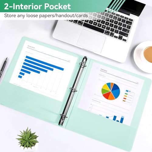 SUIN 1 Inch 3 Ring Binder, Clear 1'' View Presentation Binders with 2 Pockets, Fits 8.5 x 11 Letter Size, Durable Polypropylene, Non-Stick & PVC-Free for School, Office & Home (Pastel Green) - color: Pastel Green