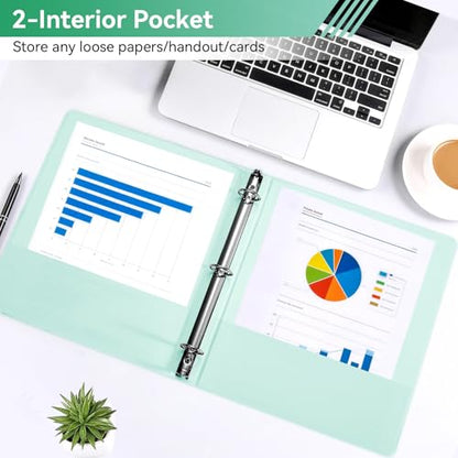 SUIN 1 Inch 3 Ring Binder, Clear 1'' View Presentation Binders with 2 Pockets, Fits 8.5 x 11 Letter Size, Durable Polypropylene, Non-Stick & PVC-Free for School, Office & Home (Pastel Green) - color: Pastel Green
