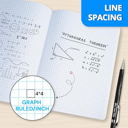 ONAVIA Graph Composition Notebook 4 Pack, 4x4 Grid, 200 Pages, Black | 100 ct, 9.75 x 7.5 in, Grid Paper Notebook, Squared Notebook, Graph Notebook, Math, Science, Engineering - size: 4 Pack