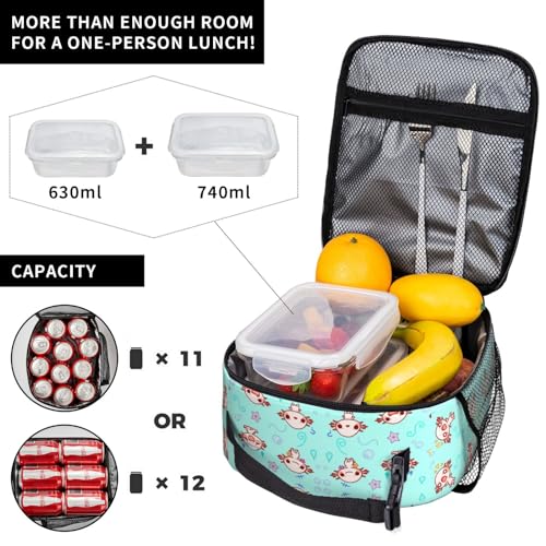 The Axolotl Kawaii Leakproof Lunch Bag Large Capacity Lunchbox Insulated Reusable Lunch Tote Bags Cooler Lunch Container For Work/Office/Picnic/Travel - color: The Axolotl Kawaii