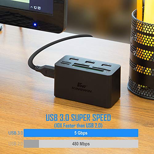Kingwin USB HUB Adapter w/ Memory Card Reader Writer & USB 3.0 HUB Combo - Supports High Speed SD MS Micro M2 CF Card Reader For Macbook, Laptop, Desktop - Includes USB Cable 5 Gbps Speed, Black - style: USB 3.0