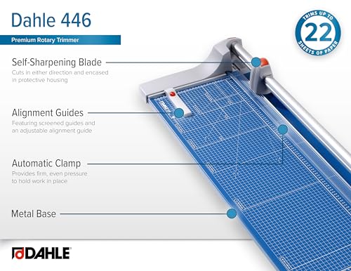 Dahle 446 Premium Rotary Trimmer, 36" Cut Length, 25 Sheet Capacity, Self-Sharpening, Automatic Clamp, German Engineered Paper Cutter