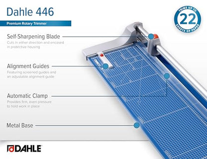 Dahle 446 Premium Rotary Trimmer, 36" Cut Length, 25 Sheet Capacity, Self-Sharpening, Automatic Clamp, German Engineered Paper Cutter